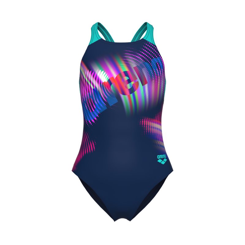 ARENA Maillot de bain 1 pièce fille Lit Logo Marine et bleu