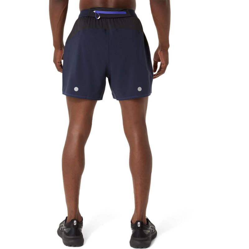 ASICS Short de running homme Fujitrail 5in Marine, bleu et beige