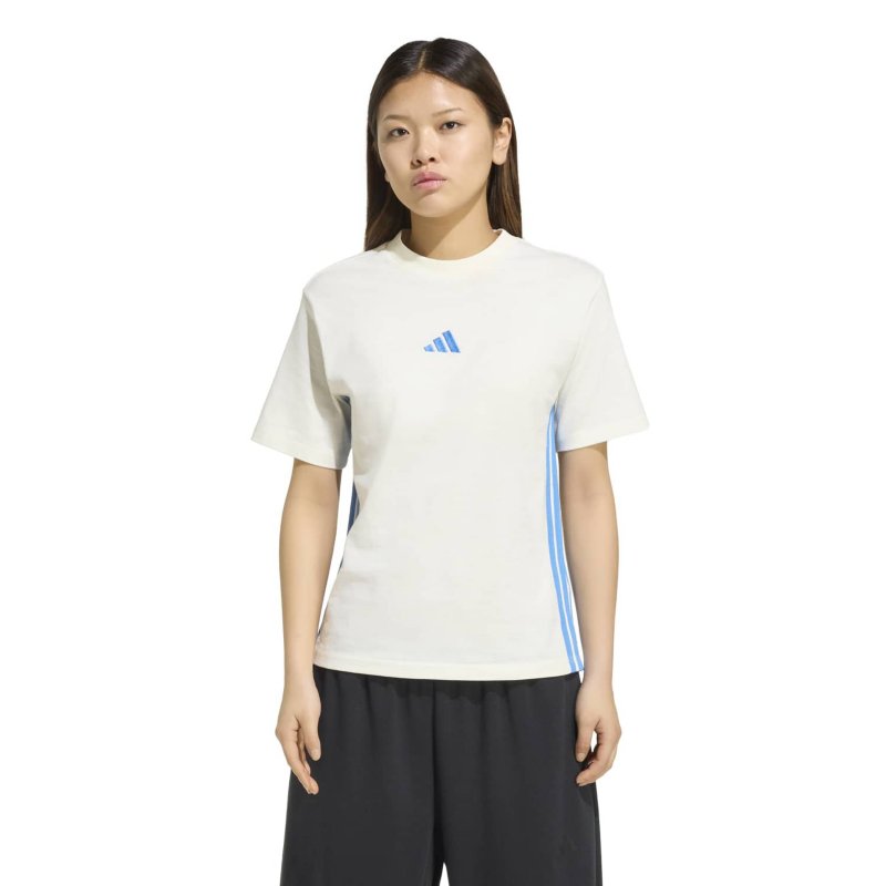 ADIDAS Tee-shirt à manches courtes femme coton 3 bandes Essentials Blanc